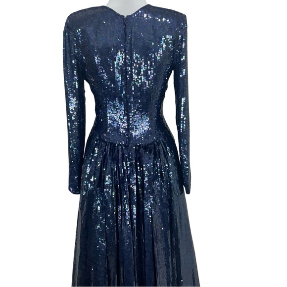 Vintage John Anthony Elegant Blue Sequin Evening Gown - Picture 3 of 15